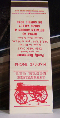 Rare Vintage Matchbook Cover E2 California Combie Road Auburn Grass Valley Wagon