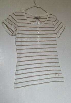 T-shirt Jacadi Manches Courtes Pour Fille 12 Ans (stature 152 Cm) - Motif Rayé Blanc Et Beige - Neuf Avec étiquettes