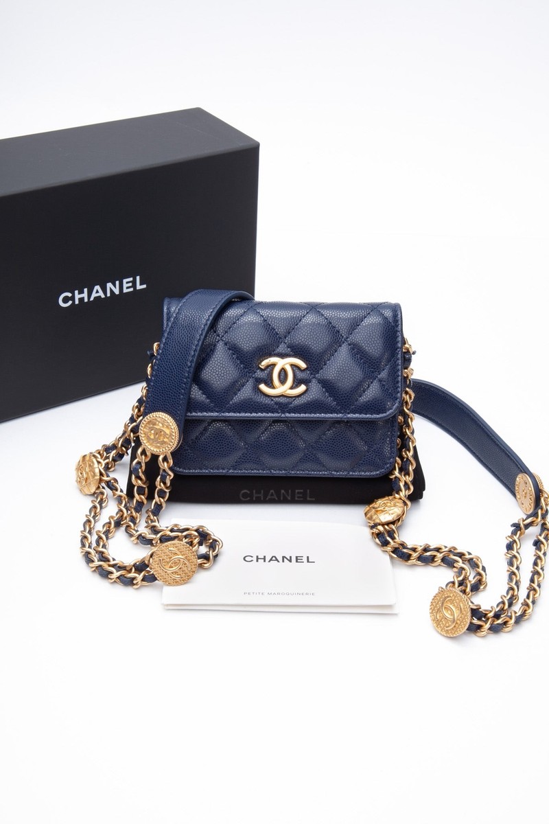 ショルダーバッグ・ポシェット × ヴィンテージ(中古) Chanel Caviar Double Chain Crossbody Bag AS3757 CHANEL Navy Quilted Caviar Twist Your Buttons Coin Purse