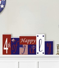Large Happy 4th of July Wooden Sign Table Decor 4th of July