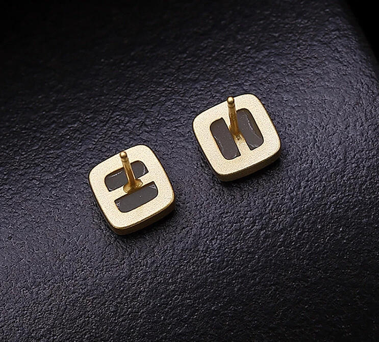 I02 Semplice Orecchini Quadrato Arrotondato Argento 925 Placcato Oro Bianco Jade - Immagine 4 di 4