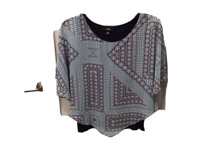 Womens Macys AGB Poncho Style Summer Two Layer Top Size XL Blue Colors