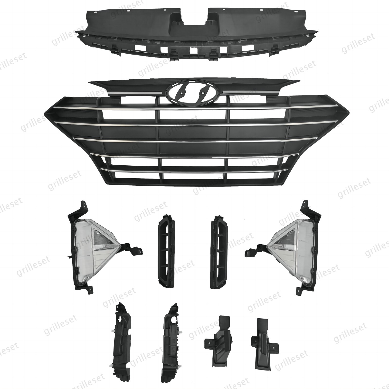 For Elantra 2019-20 Chrome Grille Fog Light Kit Bumper Brackets & Cover Assembly