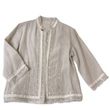 Chico s Artisan Accent Aleanna Open Front Jacket Silver Sand Size 1 Medium