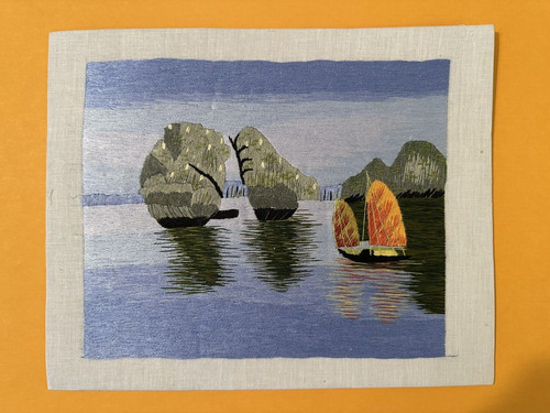 JAPANESE SILK EMBROIDERY Un-Framed Art Tranquil Sea ~ Beautiful Handmade