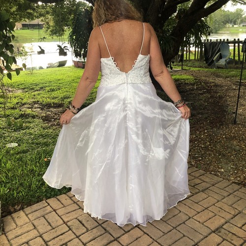 Vestido Formal Poli EE. UU. Para Mujer 12-14 XL Sin Mangas Peplum Marfil Plata Metálico - Imagen 6 de 11