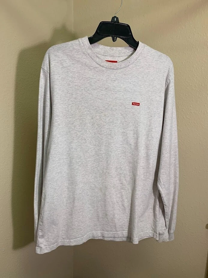 SUPREME M Box L S Tee Logo Col Rond Manches Longues Coupe & Couture Gris Clair