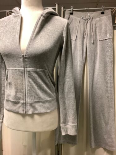 Juicy Couture Heather Grey Zip Up Hoodie Low Rise Straight Leg Pants 26 x 31 XS - Picture 2 of 15