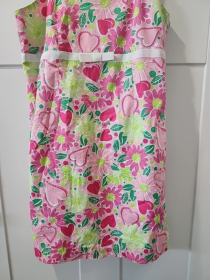Vestido Lilly Pulitzer Rosa Corazón Floral Cambio Vintage Niñas Talla 16 Excelente Con Foto 2 de 4