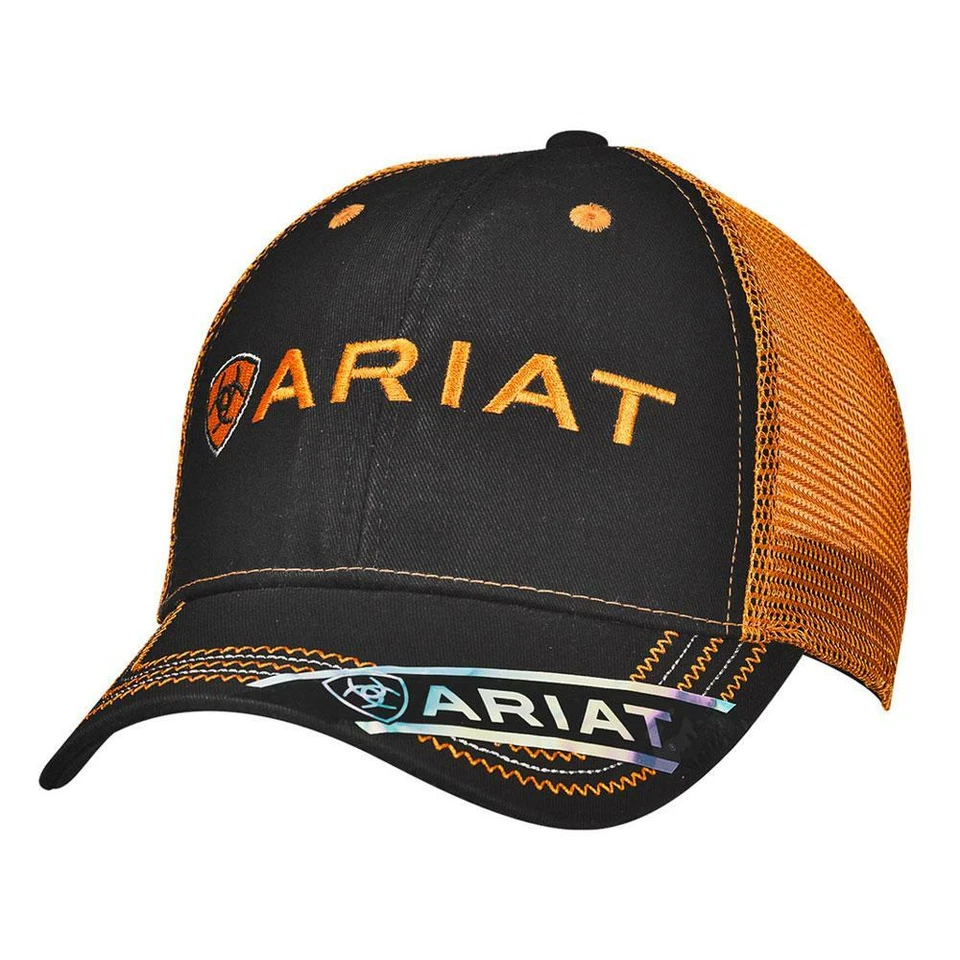15160276 Ariat Men's Black and Orange Mesh Back Ball Cap NEW - Image 1 of 1