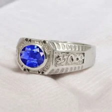 Blue Sapphire Oval Cut Gemstone With 925 Sterling Silver Ring For Men's #838