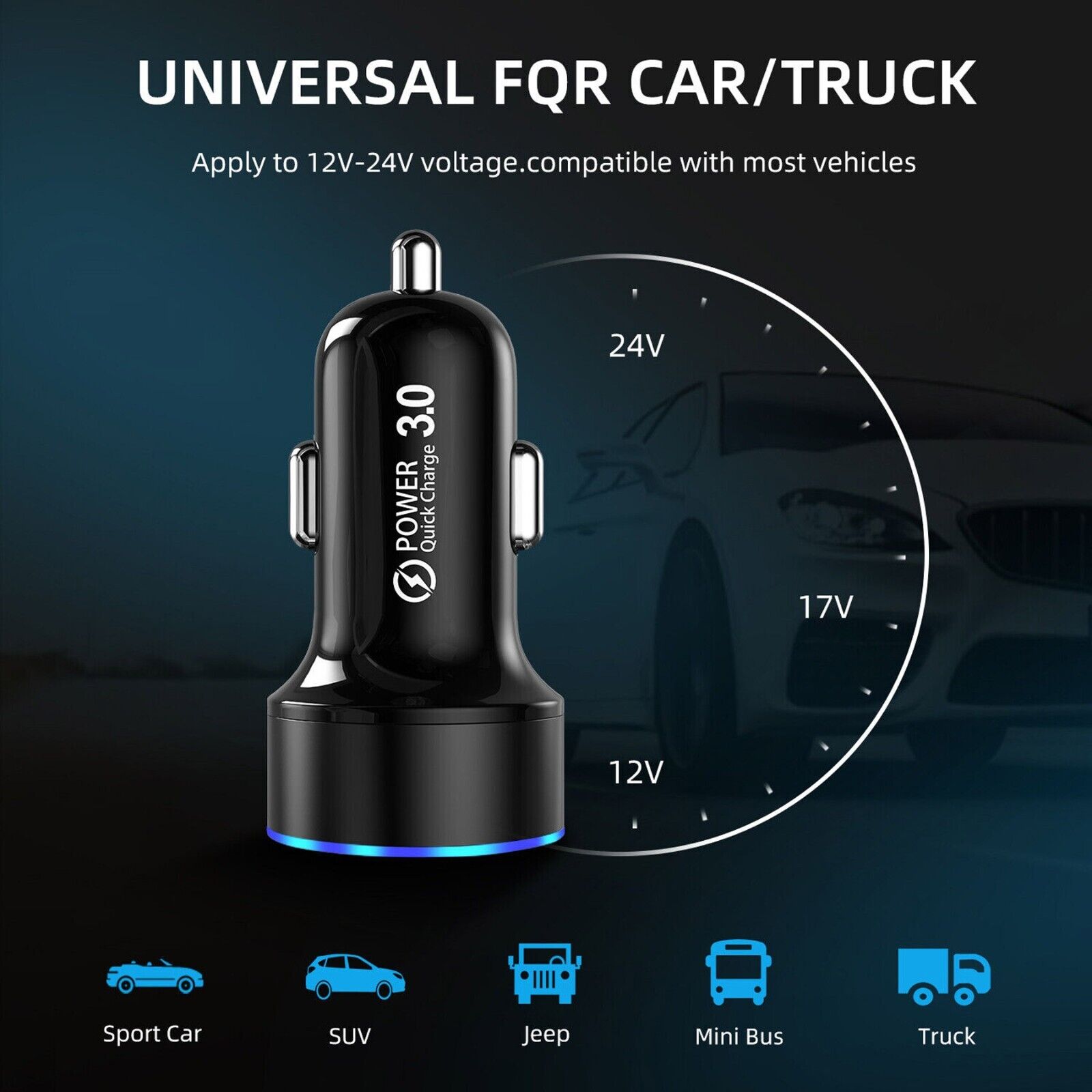 Fast PD 65W/45W Car Charger USB C Type-C Dual Ports Fast QC Charging Adapter Kit