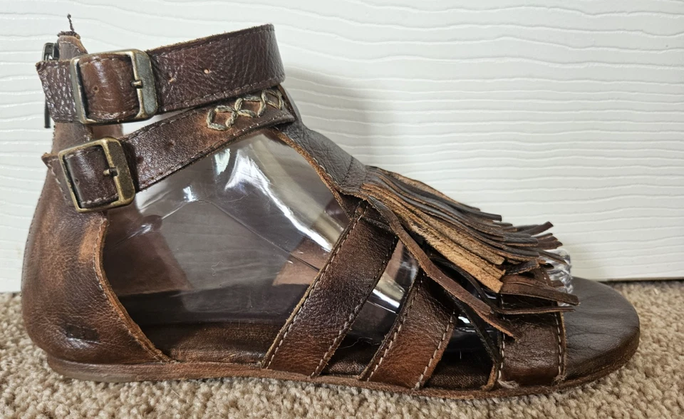 Bed Stu Alena Sandals Size 8 Brown Leather Fringe Boho Ankle Gladiator Shoes - Image 2 of 4
