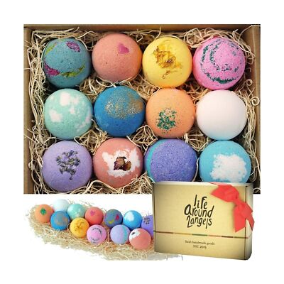 Bath Bombs Gift Set 12 USA made Fizzies, Shea & Coco Butter Dry Skin Moisturi...