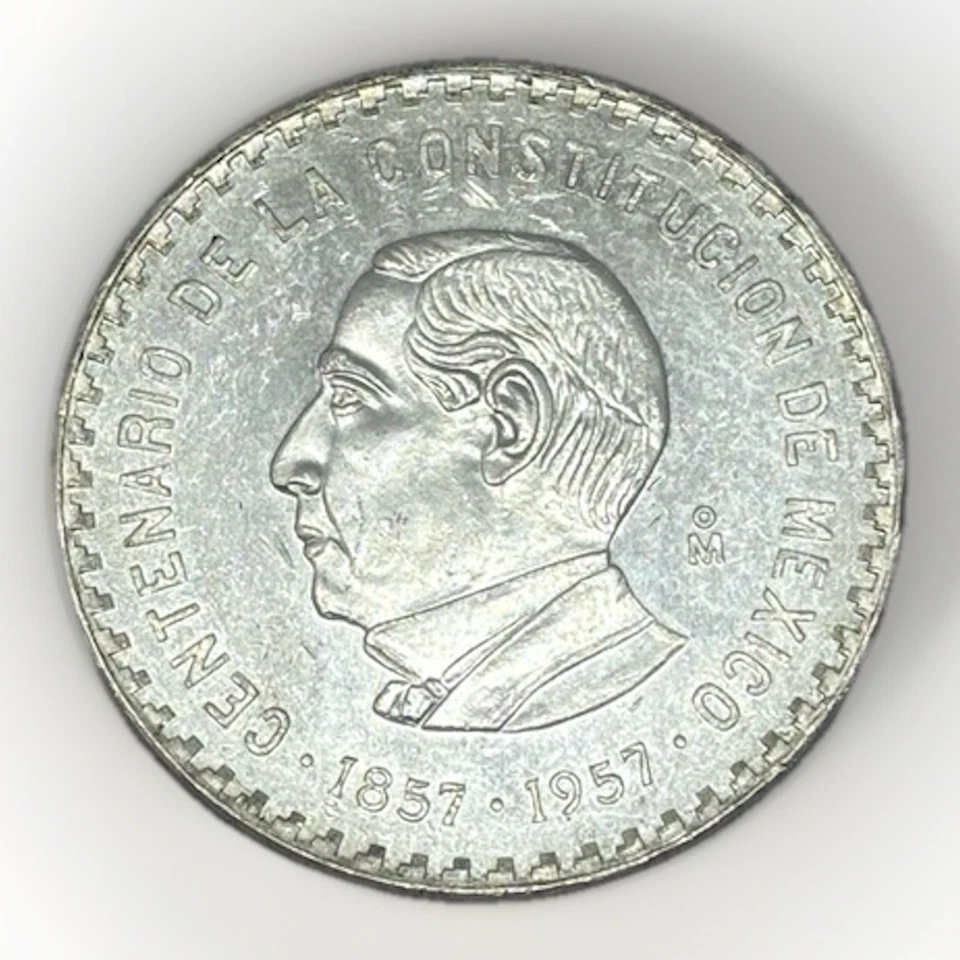 1957 Mexican Independence Benito Pablo Juarez Garcia Silver 10 Pesos Coin BU - Image 3 of 4
