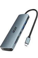 Acer USB C Hub, 7 in 1 Multi-Port Adapter for Laptop, 4K, HDMI Space grey