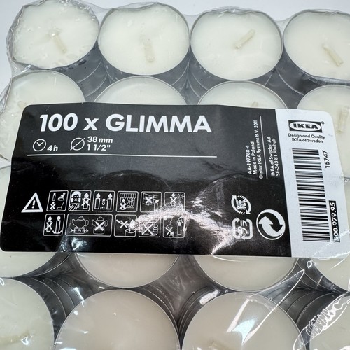 NIP IKEA GLIMMA 100 TEELICHTKERZEN, UNPARFÜMIERT WEISS, NOCH VERSIEGELT - Bild 3 von 3