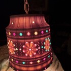 Hanging Plug-In Swag Lamp Shade Plastic White w/ Multicolor Jewel Accents — photo 2