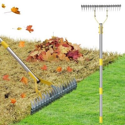 2 in 1 Rake Stainless Steel Garden Rake for Leaves,Thatch,55  Heavy Duty 19 T...