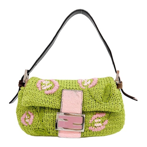 FENDI Baguette Knit Green Wool Shoulder Bag
