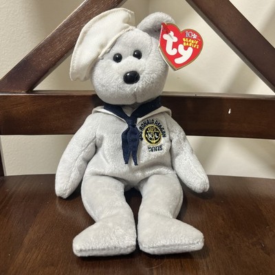 Original 2003 Ty Beanie Baby Ronnie Retired Gray Bear Plush Toy.