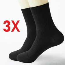 3 Pairs Men's Sports Cushion Cotton Crew Black Socks Athletic Work Size 8 - 12
