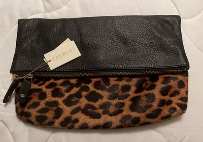 Talbots Genuine Leather Black and Calfskin Zip Snap Fold Over Hand Clutch