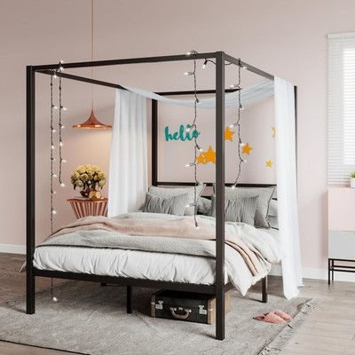 Canopy Bed Frame Queen Size/Mattress Foundation with Metal Slats Support/No B...