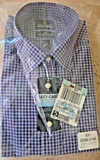 NEUF ! JCP Stafford Travel 17 1/2 34-35 Vichy bleu-prune LS stretch EZ soin !