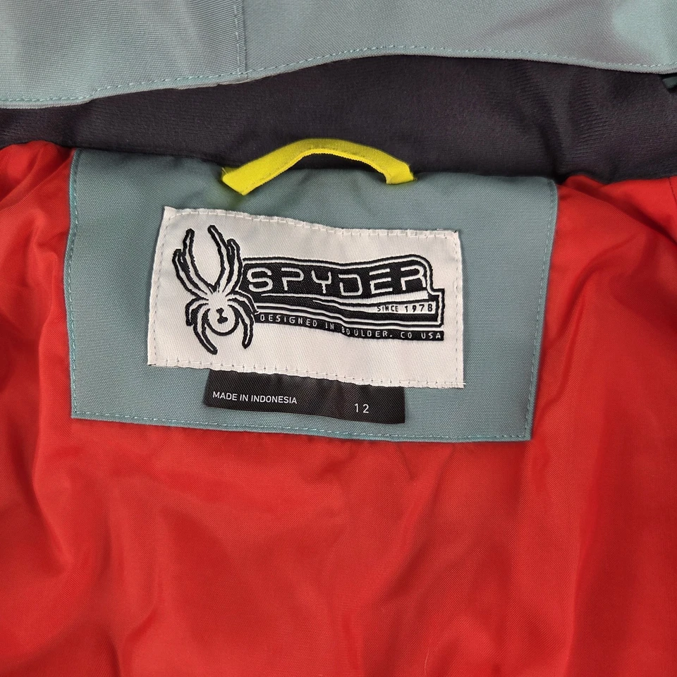 Spyder Boy's Leader Insulated Ski Jacket Size 12 Junior Colorblock Hoodie Coat  - Image 4 of 4