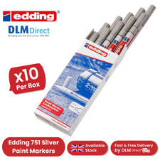 Edding 751 Silver Paint Markers - Permanent Marker for All Surfaces - Box of 10