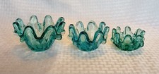 Vintage Set of 3 Murano Blue Aqua Glass Splash Design Nesting Bowls