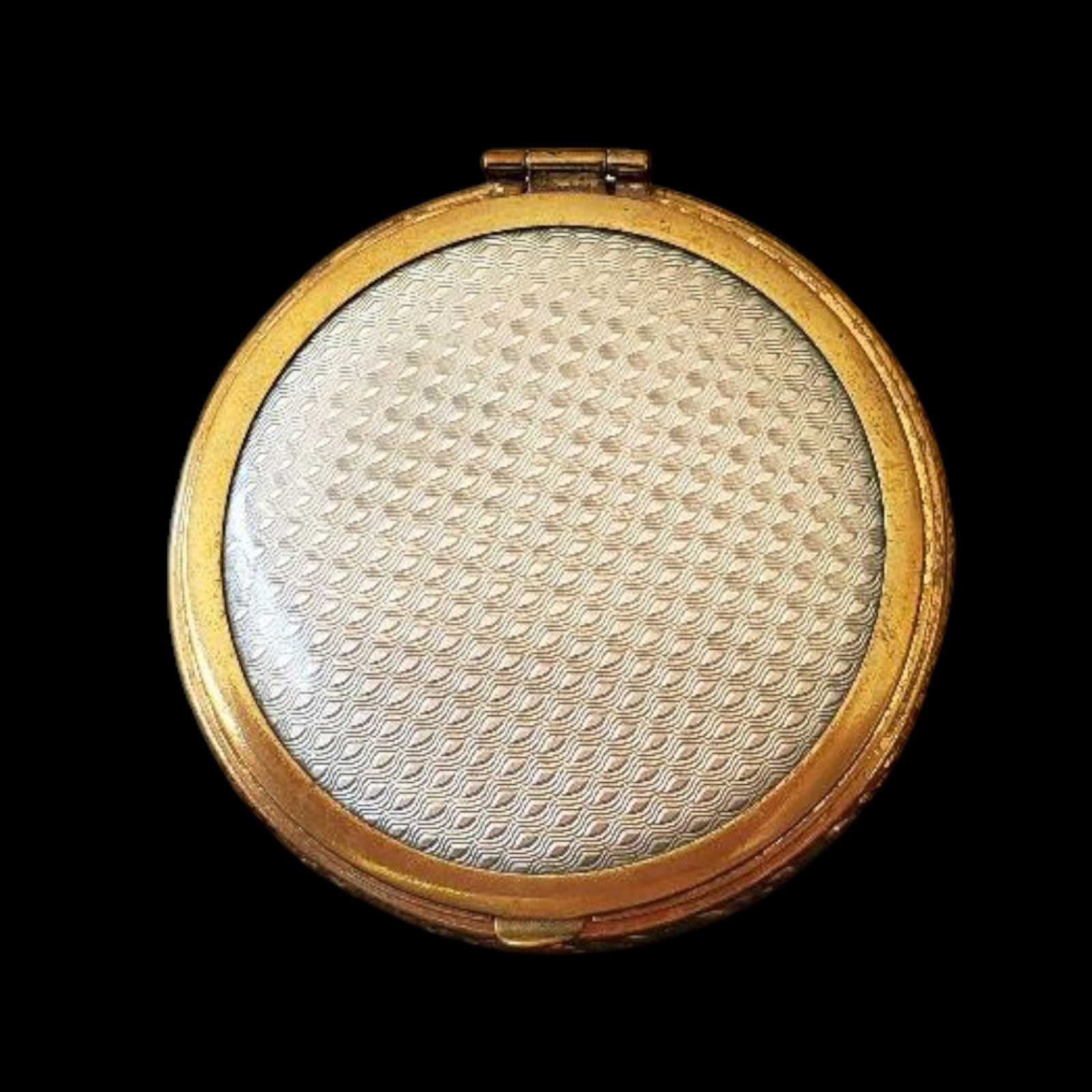 Vintage 20s Blue Guilloche Enamel Rouge Powder Compact - Some Rouge Present