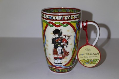 Scottish Weave ''The Scottish Piper'' New Bone China 12 oz Coffee Mug - New