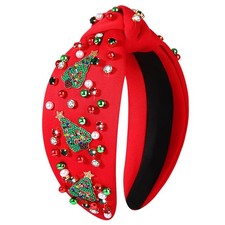 Christmas Xmas Tree 3 Headband Women Red Green Jeweled Rhinestone Knotted