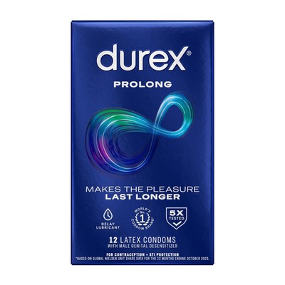 Durex Condom Prolong Natural Latex Condoms, 12 12 Count (Pack of 1), Blue