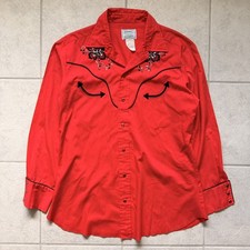 H Bar C Shirt California Ranchwear Pearl Snap Embroidery Cowboy Vintage Red