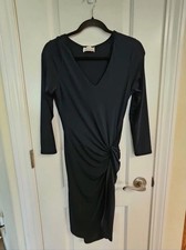 Velvet by Graham & Spencer Women navy blue V-Neck Side Knot Drape Sheath Dress M