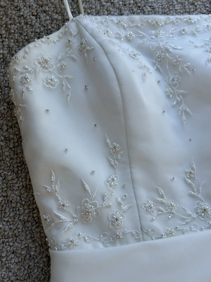 Ivory A-Line Wedding Dress Romantic Beaded Bodice Spaghetti Straps Size 10 - Image 3 of 4