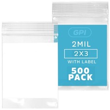 2Mil Small Plastic Bags 2 x 3 inches, 500 pack ZIP Bags, Write 2" x 3", White 