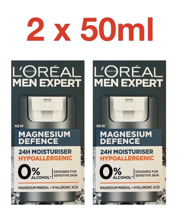 L'Oreal Men Expert Magnesium Defence Hypoallergenic 24H Moisturiser 2 x 50ml