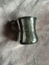 Antique EPNS Small Silver Plated Cup / Mug – Engraved – c.1900 – 6cm