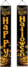 2PCS Happy Halloween Porch Banners 71 X 12 Inch Vertical Welcome Door Signs with