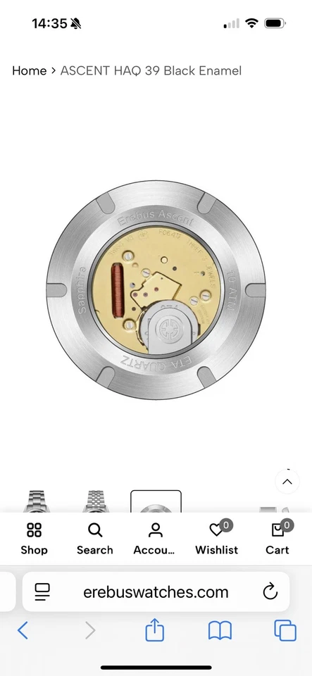 Bracciale Erebus Ascent 39mm HAQ alta precisione quarzo quadrante smalto nero J mai indossato - Immagine 4 di 4