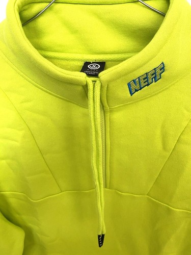 NWT NEFF Laced Fleece Zip Placket Sweet Shirt Pullover Men Large Lime Green 9-8 - Picture 3 of 6