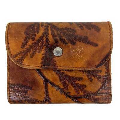 Women's Tooled Leather Wallet VTG Tri-Fold Boho Y2K Western