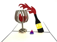 3D Pop Up Card Handmade Wine Birthday Dad Father Mother Valentine Celebration