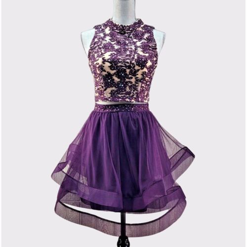 TLC Say YES Prom Dress Junior 1 Purple Lace and Tulle 2 Pc Mini Gown - Afbeelding 1 van 17