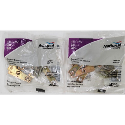National Hardware Steel Corner Flat Braces N236-038 1 1/2'' x 3/8'' Lot of 2 Gold