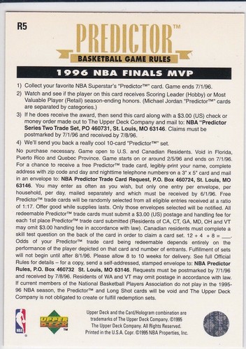 MICHAEL JORDAN Upper Deck PREDICTOR 1996 NBA FINALS MVP Basketball $$ Card RARE! - Picture 2 of 2